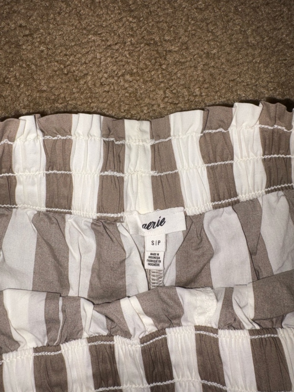 aerie Cream & Tan Vertical-Stripe Elastic-Waist Shorts - Picture 2 of 2